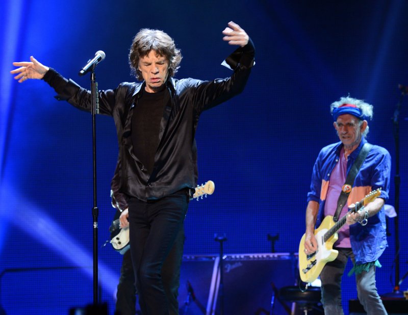 Mick Jagger (L) and Keith Richards of the Rolling Stones perform "It's Only Rock 'N' Roll (But I Like It)" onstage as part of the group's '50 and Counting' tour at Staples Center in Los Angeles on May 20, 2013. UPI/Jim Ruymen