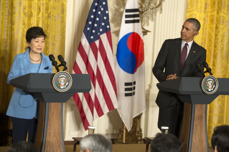 South Korean President Park Geun-hye and President Barack Obama said Friday that North Korea posed the "biggest threat" to the Korean peninsula. On Monday, Pyongyang fought back with words and accused South Korea and the United States of "threats and provocations." Photo by Pat Benic/UPI | <a href="/News_Photos/lp/070bb66c012e7927a24745be03e7715f/" target="_blank">License Photo</a>