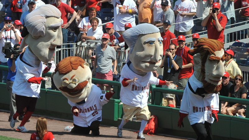 Nationals' Mascots, The Presidents, race during the Nationals game against the Philadelphia Phillies at Nationals Park in Washington on April 5, 2010. UPI/Kevin Dietsch
