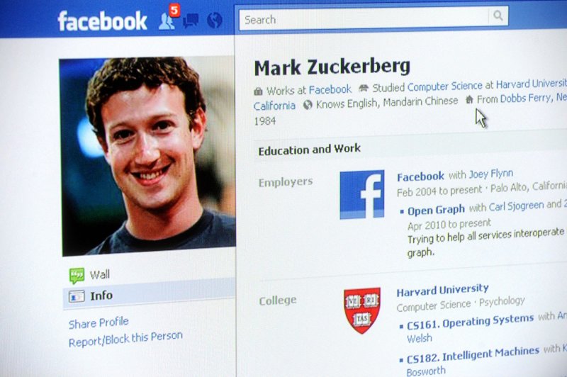 The Facebook homepage of Mark Zuckerberg is displayed on the Internet on December 15, 2010. Zuckerberg, 26, has been named Time magazine's "Person of the Year" for 2010. Zuckerberg is the CEO and co-founder of Facebook. UPI | <a href="/News_Photos/lp/8807799ff4a126c8765957122dacaac4/" target="_blank">License Photo</a>