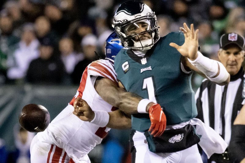A video package played before a game between the New York Giants and Philadelphia Eagles on Fox TV network in 2021 violated Federal Communications Commission rules, says the FCC. File Photo by Laurence Kesterson/UPI