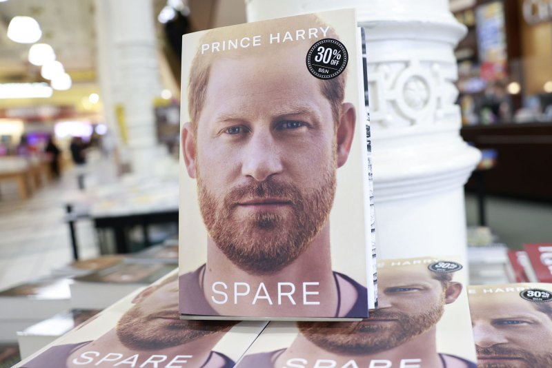 Prince Harry's Book "Spare" is on display at a New York City bookstore on Jan.10, 2023. The memoir has topped 1.5 million in sales on its first day. Photo by John Angelillo/UPI