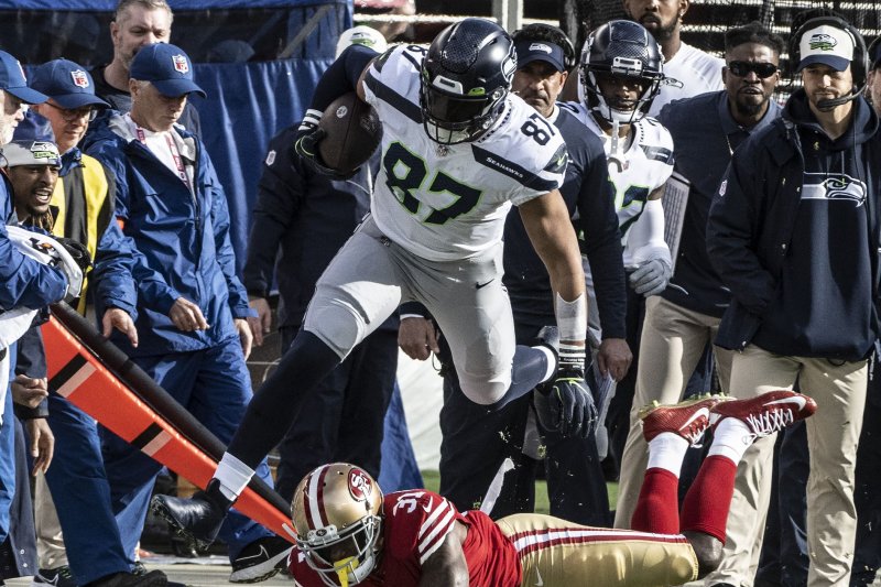 Seattle Seahawks tight end Noah Fant caught four passes in each of his last two games. File Photo by Terry Schmitt/UPI