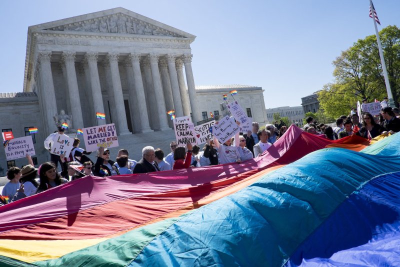 Since the U.S. Supreme Court's landmark ruling legalizing same-sex marriage two years ago, more gay couples have wed, though the rate has slowed. File Photo by Pete Marovich/UPI