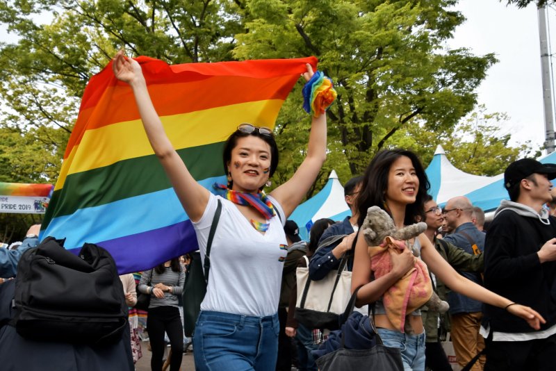 Participants march for LGBT community(lesbian, gay, bisexual and transgender) support event "Tokyo Rainbow Pride 2019" in Tokyo, Japan on April 28, 2019. File Photo by Keizo Mori/UPI | <a href="/News_Photos/lp/dba11db3584ce3762e48309d480e9bb1/" target="_blank">License Photo</a>