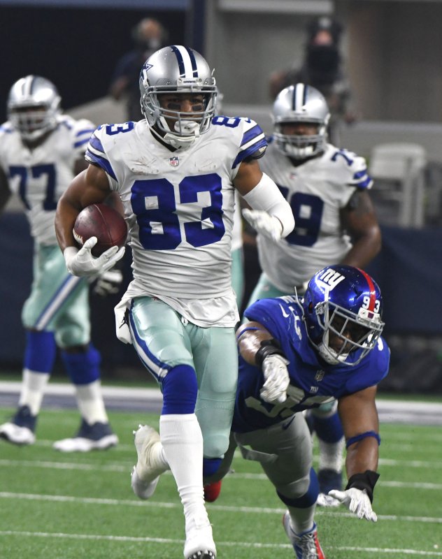 Dallas Cowboys receiver Terrance Williams makes a 15-yard catch against the New York Giants during the season-opener for both teams. Photo by Ian Halperin/UPI