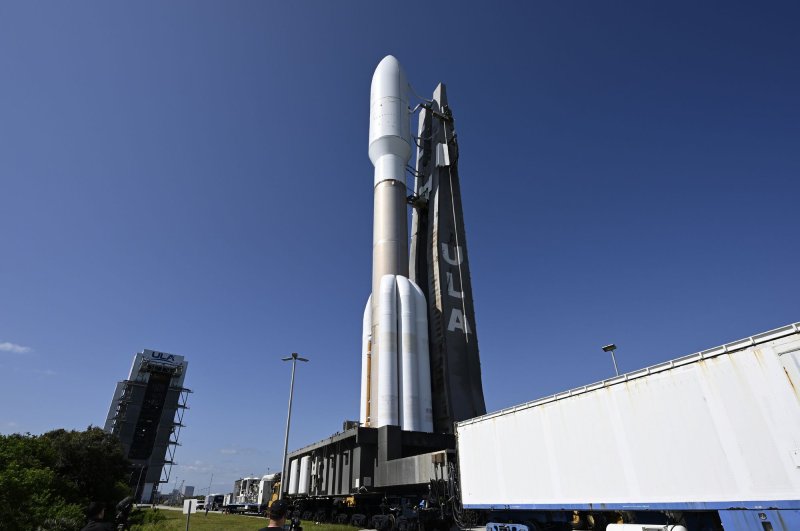 The United Launch Alliance Atlas V rocket with the National Reconnaissance Office payload, NROL-107 Silentbarker, rolls to Launch Complex 41 at the Cape Canaveral Space Force Station on Friday. Photo by Joe Marino/UPI