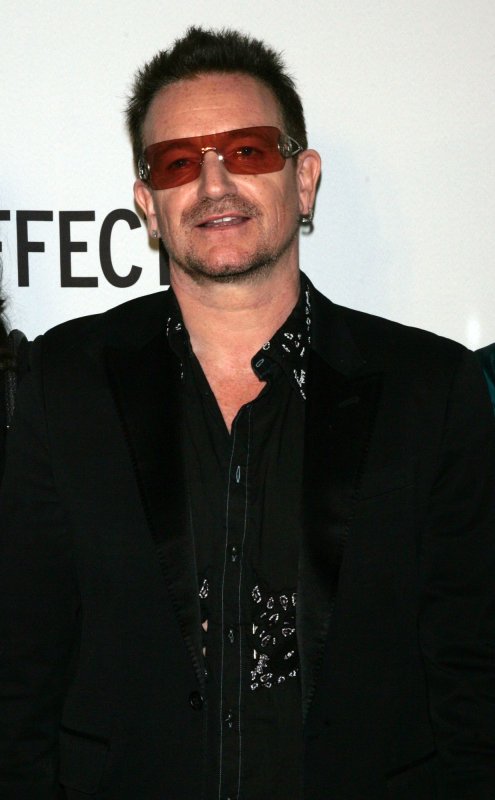 Bono arrives for the premiere of "The Lazarus Effect" at the Museum of Modern Art in New York on May 4, 2010. UPI /Laura Cavanaugh