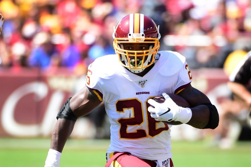 Washington Redskins running back Adrian Peterson was named a nominee for the Art Rooney Sportsmanship Award for the first time in his career. File Photo by Kevin Dietsch/UPI