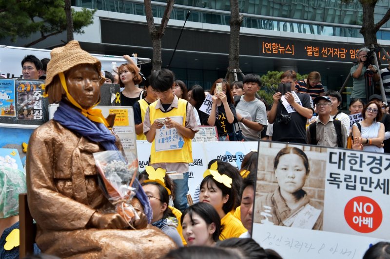 The issue of comfort women, the euphemism for sex slaves used by Japan during World War II, has remained a deeply contentious issue between Seoul and Tokyo. File Photo by Keizo Mori/UPI