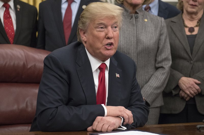 President Donald Trump speaks before signing a bipartisan bill to stop the flow of opioids into the United States in the Oval Office of the White House in Washington, D.C., on January 10, 2018. On August 10, 2017, he declared the opioid crisis a national emergency. File Photo by Ron Sachs/UPI | <a href="/News_Photos/lp/efb46a01a716dca542799391fba2583f/" target="_blank">License Photo</a>