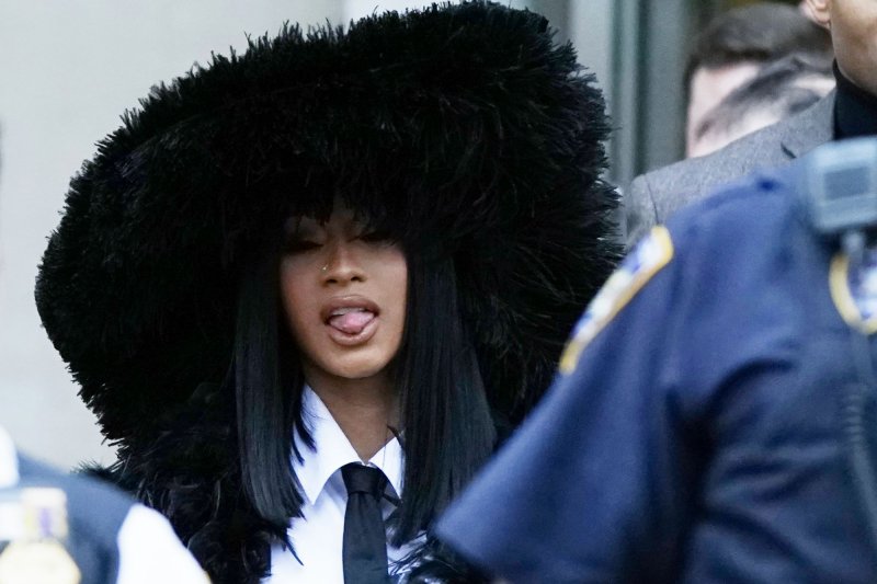 Cardi B exits Queens County Criminal Court in New York City in December 2019 after she was accused of throwing bottles and chairs at two bartenders at Angels Strip Club in Flushing in August 2018. File Photo by John Angelillo/UPI