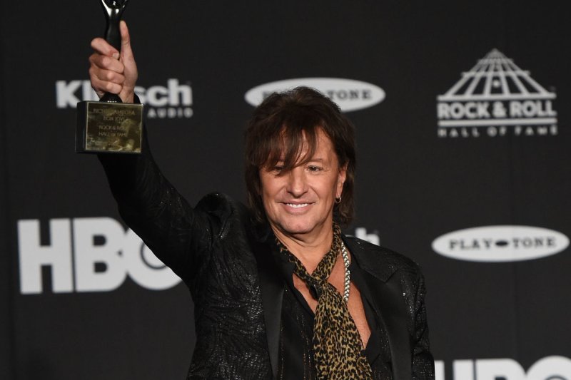 Richie Sambora of Bon Jovi poses for photos at the 33rd annual Rock and Roll Hall of Fame induction ceremonies at Public Hall on April 14, 2018, in Cleveland. He turns 60 on July 11. File Photo by Scott McKinney/UPI