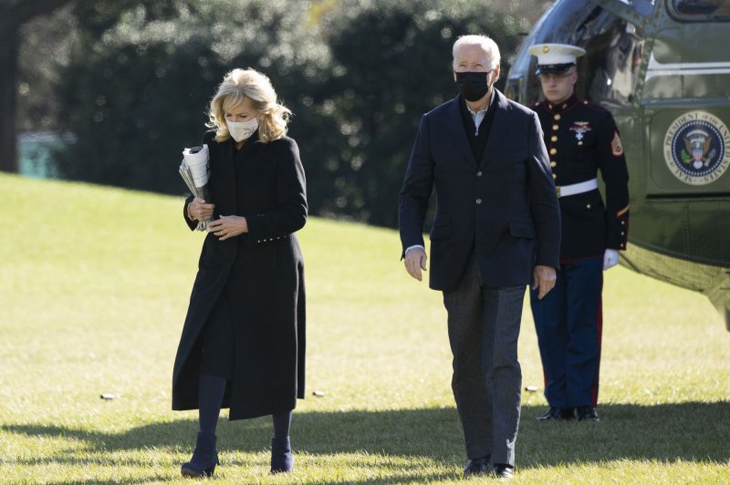 President Joe Biden and first lady Jill Biden return to the White House in in Washington, D.C., on Sunday after spending the weekend in Wilmington, Del. Photo by Chris Kleponis/UPI