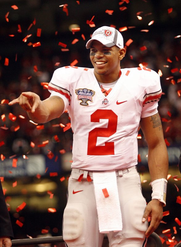 Ohio State quarterback Terrelle Pryor waves to the cheering crowd after he lead the Buckeyes to a 31-26 victory over the Arkansas Razorbacks at the Louisiana Superdome in New Orleans after the 77th Annual Allstate Sugar Bowl January 4, 2011. UPI/A.J. Sisco
