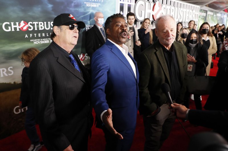 Dan Aykroyd, Ernie Hudson and Bill Murray reunited in "Ghostbusters: Afterlife" and will return in "Frozen Empire." File Photo by John Angelillo/UPI