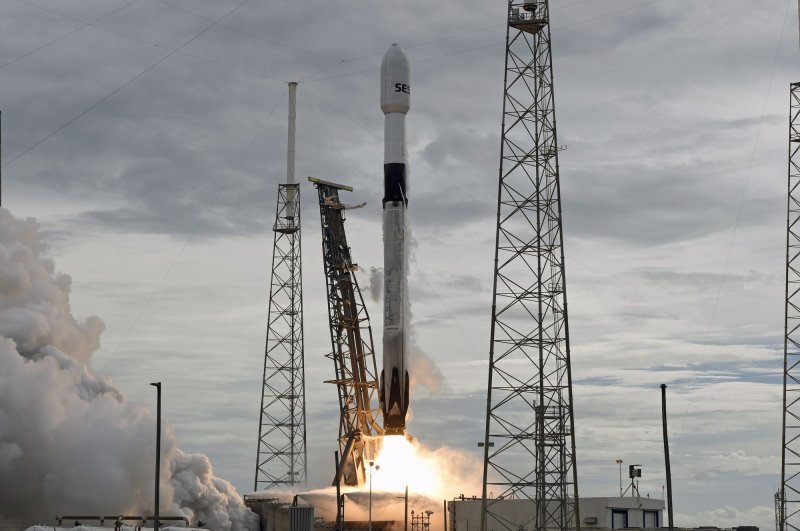 SpaceX launches a communications satellite for SES of Luxembourg at the Cape Canaveral Space Force Station in Florida on Wednesday afternoon. Photo by Joe Marino/UPI | <a href="/News_Photos/lp/85c42dc144c63f5a3cb13a0e8c784784/" target="_blank">License Photo</a>