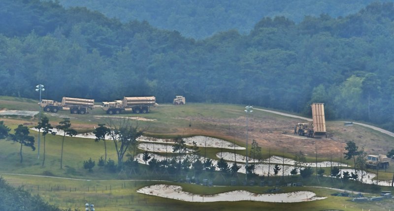 The U.S. anti-ballistic missile defense system THAAD (Terminal High Altitude Area Defense) is seen deployed at the Lotte Skyhill Country Club in Seongju, South Korea, on Sunday. New missiles were added after the latest North Korean ICBM tests, but have drawn protests as it is seen as a military escalation. Photo by Keizo Mori/UPI | <a href="/News_Photos/lp/8fd4f9fa4ad47363e8c0156f8a481fc6/" target="_blank">License Photo</a>