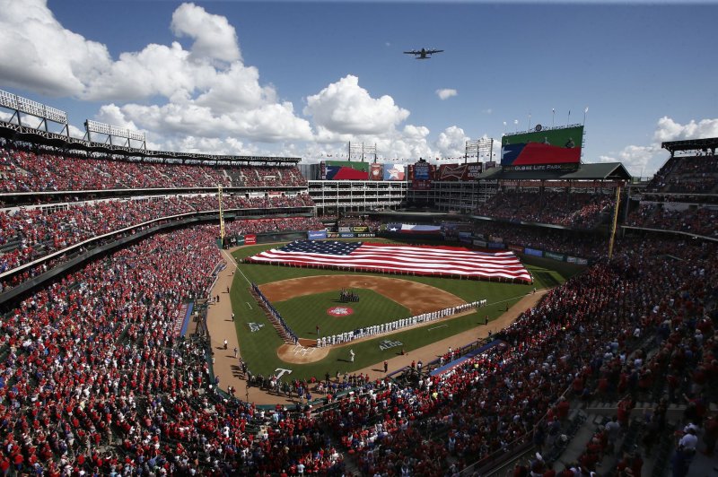 Nearly 19,000 fans attended the Texas Rangers and Detroit Tigers game Sunday at Globe Life Park in Arlington, Texas. File Photo by Mike Stone/UPI