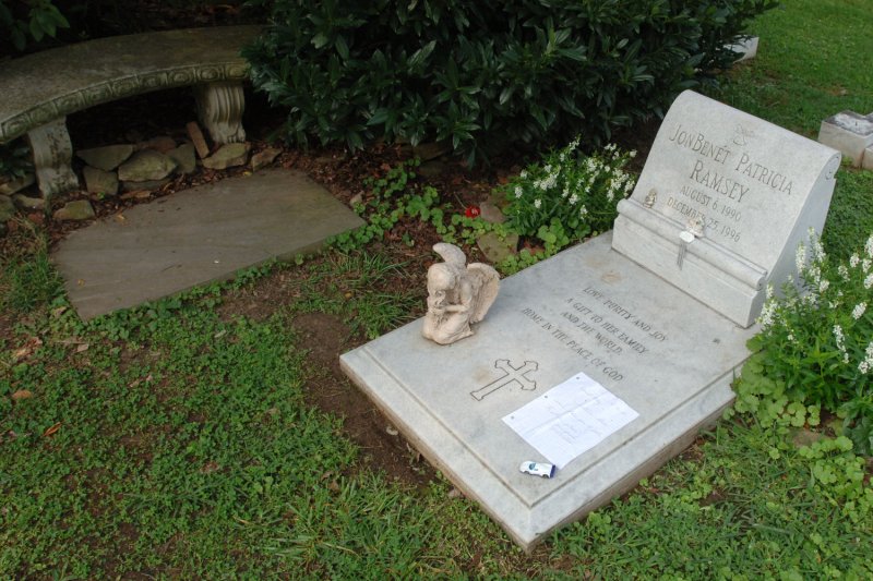 The gravesite of JonBenet Ramsey is pictured in St. James Episcopal Cemetery in Marietta, Ga., in 2006. File Photo by John Dickerson/UPI | <a href="/News_Photos/lp/bab4bcb67e9ad2dbfc8353f92e801117/" target="_blank">License Photo</a>