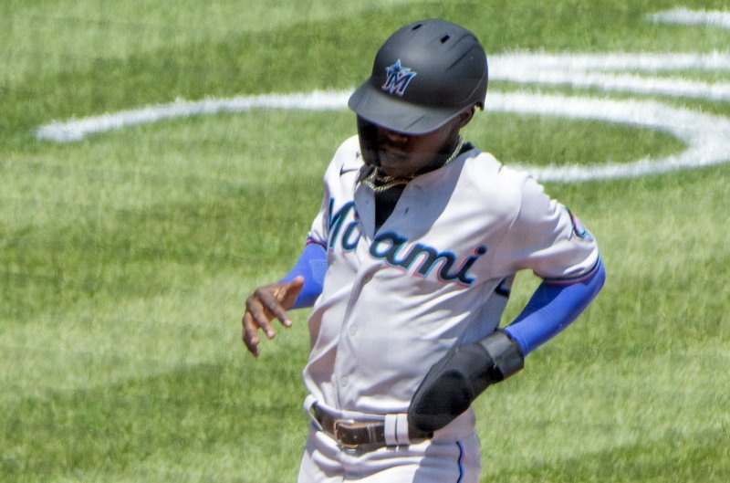 Miami Marlins second baseman Jazz Chisholm Jr. is hitting .304 with seven home runs, 27 RBIs, six steals and a league-high four triples this season. File Photo by Archie Carpenter/UPI