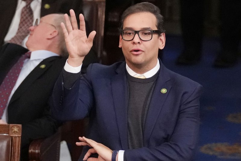 Rep. George Santos, R-N.Y., was sworn in Saturday along with the other House members of the 118th Congress, despite fabricating large portions of his biography and background. Photo by Pat Benic/UPI