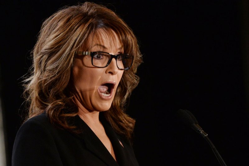Former Alaska Gov. Sarah Palin explains the rise of the Trump movement during Politicon at the Pasadena Convention Center in Pasadena, Calif., in June 2016. File Photo by Jim Ruymen/UPI