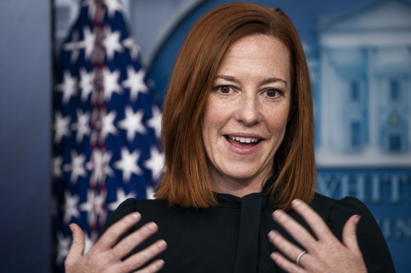 White House press secretary Jen Psaki holds her daily news briefing at the White House in Washington, D.C., on Thursday. Photo by Jim Lo Scalzo/UPI