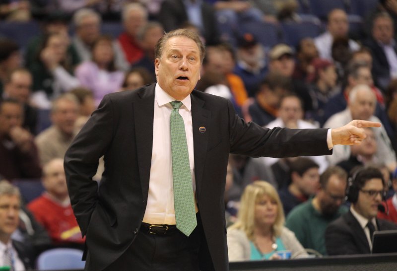 Michigan State's coach Tom Izzo gives direction from the sidelines during last season's NCAA tournament. Photo by Bill Greenblatt/UPI