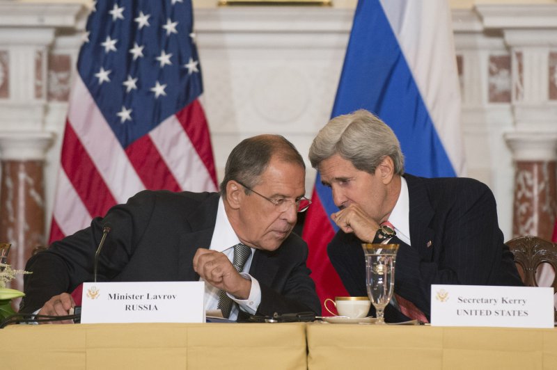 U.S. Secretary of State John Kerry (R) and Russian Foreign Minister Sergey Lavrov met Tuesday in Moscow to discuss both countries' involvement in the Syrian civil war and conflict in Ukraine. File photo by Kevin Dietsch/UPI