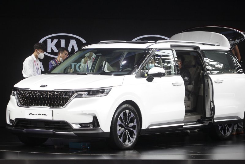 Kia and Hyundai have recalled 570,000 vehicles, including Kia Carnival's built between 2022 and 2023. File Photo by Stephen Shaver/UPI