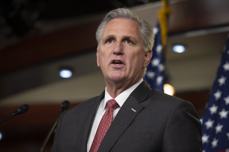 House Republican leader Kevin McCarthy, R-Calif., named five Republican lawmakers to serve on the select committee to investigate the Jan. 6 riot at the Capitol building. File photo by Bonnie Cash/UPI