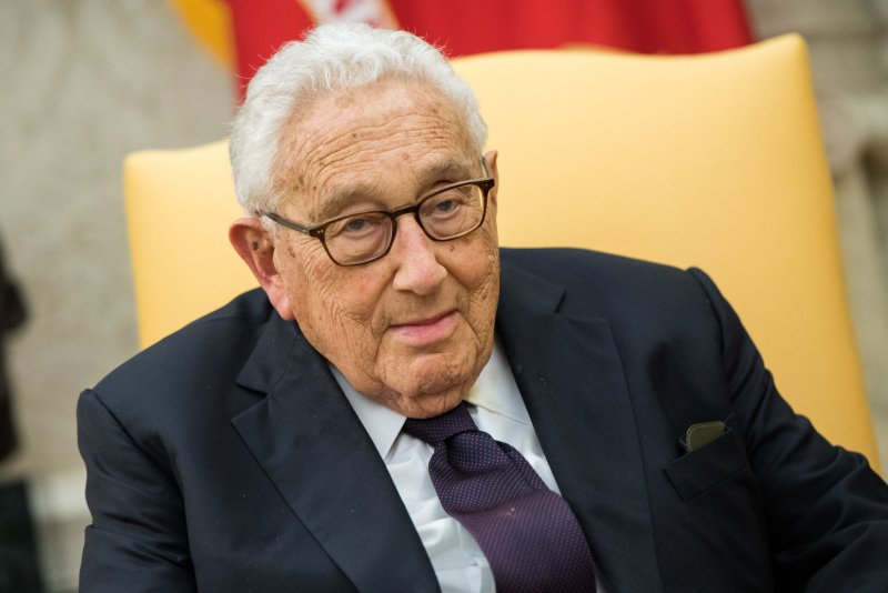 Former Secretary of State Henry Kissinger speaks to the media during a meeting with President Donald Trump in the Oval Office at the White House in 2017. His influence on American politics lasted long beyond his eight-year stint guiding the Nixon and Ford administrations. File Photo by Kevin Dietsch/UPI
