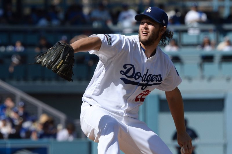 Los Angeles Dodgers starting pitcher Clayton Kershaw (22) throws a pitch. File photo by Jim Ruymen/UPI | <a href="/News_Photos/lp/6a63e88e7e2a252faecc911a8f6c55a8/" target="_blank">License Photo</a>