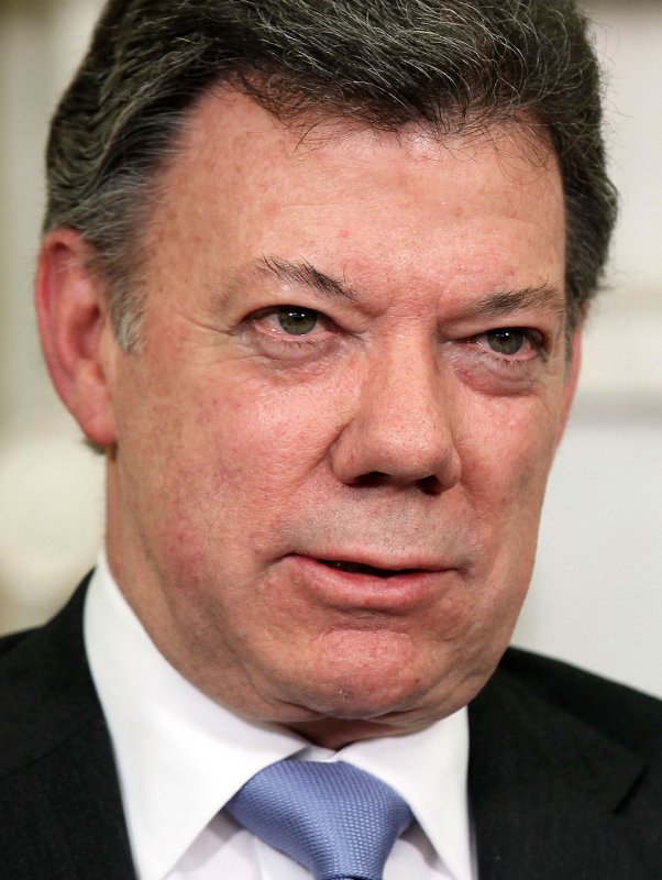 Colombian President Juan Manuel Santos, seen here at the White House in April, 2011, said Colombian military forces have killed or captured ten FARC commanders in less than a year. UPI/Alex Wong/Pool | <a href="/News_Photos/lp/1d67627308ca045aeefbc06c5516fc09/" target="_blank">License Photo</a>