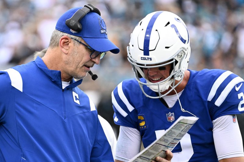 Colts coach Frank Reich said quarterback Matt Ryan (R) sustained a shoulder separation and will be benched for the rest of the season. File Photo by Joe Marino/UPI