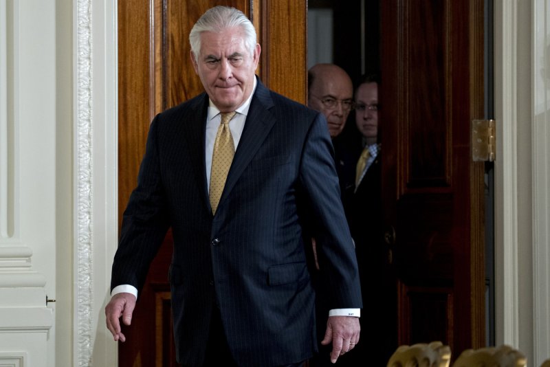 U.S. Secretary of State Rex Tillerson was replaced Tuesday by CIA Director Mike Pompeo, President Donald Trump announced. Photo by Andrew Harrer/UPI | <a href="/News_Photos/lp/ef9119934cda10b150423e1cd7c8e053/" target="_blank">License Photo</a>