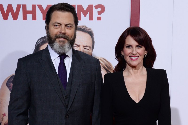 Nick Offerman (L), pictured with Megan Mullally, plays Bill in the HBO series "The Last of Us." File Photo by Jim Ruymen/UPI