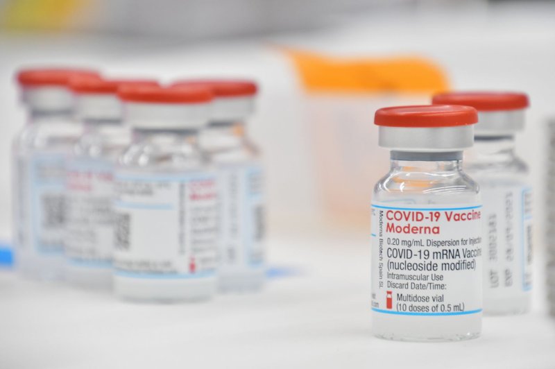 The FDA said Thursday that a booster shot of one of the two-dose COVID-19 vaccines by Moderna, pictured, or Pfizer-BioNTech is appropriate for people with compromised immune systems. File Photo by Keizo Mori/UPI