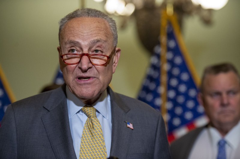 Senate Majority Leader Chuck Schumer, D-N.Y., has reached agreement with Democrats to ensure Medicare solvency by closing a tax loophole on high-income individuals. File Photo by Bonnie Cash/UPI | <a href="/News_Photos/lp/af4d1c52ba249b1bd1a9d7e00747e871/" target="_blank">License Photo</a>