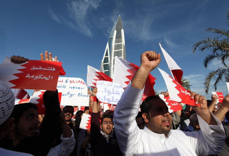 Bahraini Shiite protesters march during an anti-regime demonstration in the capital of Manama. Pro- and anti-government demonstrations have been taking place in the kingdom since mid-February. UPI\Isa Ebrahim