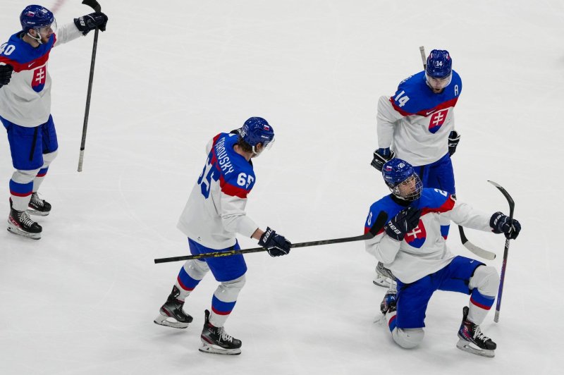 Winger Juraj Slafkovsky (R) became the first Slovakian to be selected No. 1 overall in an NHL Draft on Thursday in Montreal. File Photo by Paul Hanna/UPI