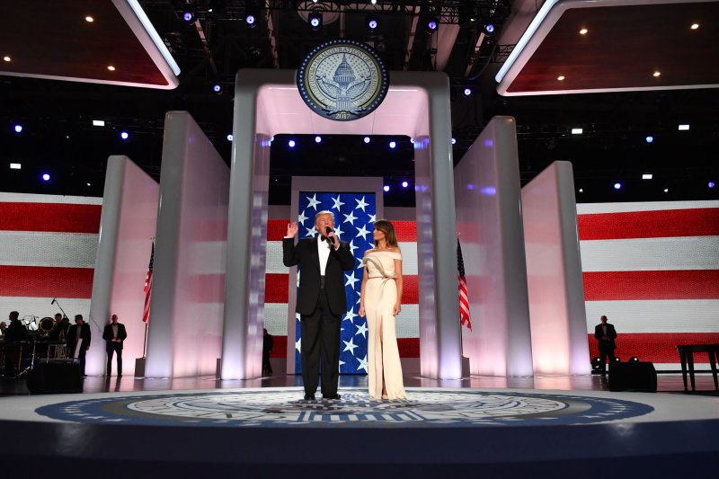 President Donald Trump and First Lady Melania Trump appear at the Liberty Ball at the Washington Convention Center on January 20, 2017 in Washington, D.C. Trump will attend a series of balls to cap his Inauguration day. Photo by Kevin Dietsch/UPI