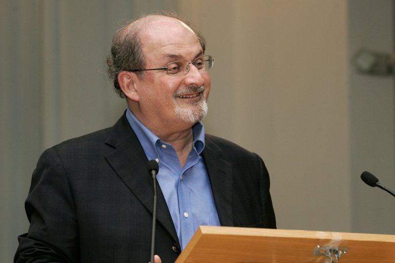 Salman Rushdie, pictured during a book signing at Temple Judea in Coral Gables, Fla., in 2008, was stabbed on Friday before a speech in New York and rushed to a hospital. File Photo by Michael Bush/UPI | <a href="/News_Photos/lp/1ee6423428a2b953e8aef4a562e88180/" target="_blank">License Photo</a>