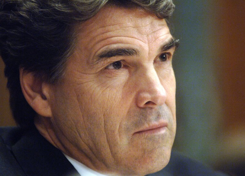 Texas Governor Rick Perry testifies before a Senate Appropriations Committee hearing on the presidents request for additional Gulf Coast aid in the wake of Hurricane Katrina and Rita, in Washington on March 7, 2006. (UPI Photo/Kevin Dietsch)