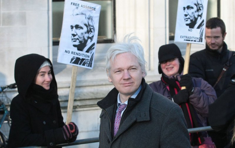 Wikileaks founder Julian Assange arrives for the final day of his Supreme Court hearing to avoid extradition to Sweden in London on Thurday February 02 2012. UPI/Hugo Philpott
