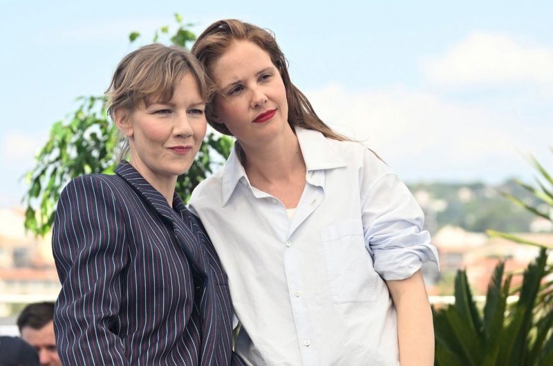 French director Justine Triet and German actress Sandra Huller attend a photo call for "Anatomy of a Fall" at the 76th Cannes Film Festival at Palais des Festivals in France on Monday. Photo by Rune Hellestad/UPI