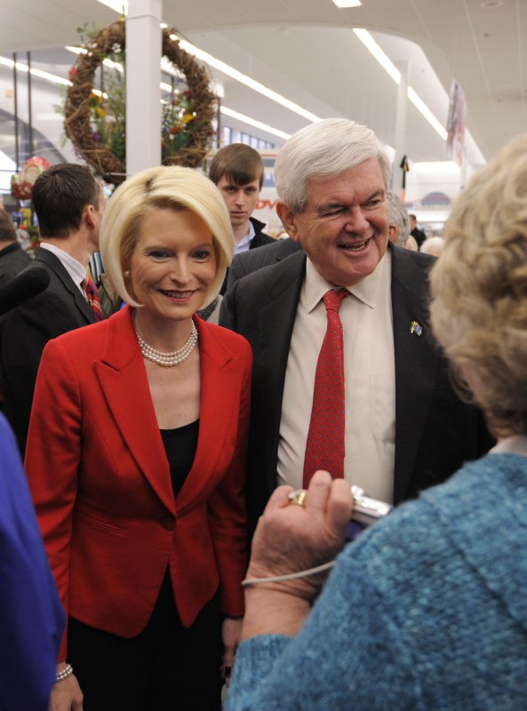 Republican 2012 presidential hopeful, former U.S. House Speaker Newt Gingrich, and his wife Callista in Mt. Pleasant, Iowa, Dec. 20, 2011. UPI/Mike Theiler