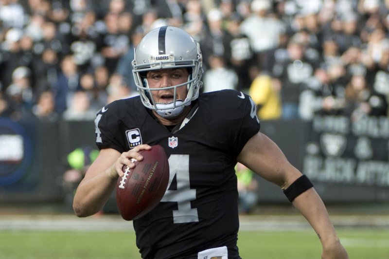 Oakland Raiders and QB Derek Carr are on the upswing and look to be one of the sleeper teams in the upcoming NFL season. Photo by Terry Schmitt/UPI