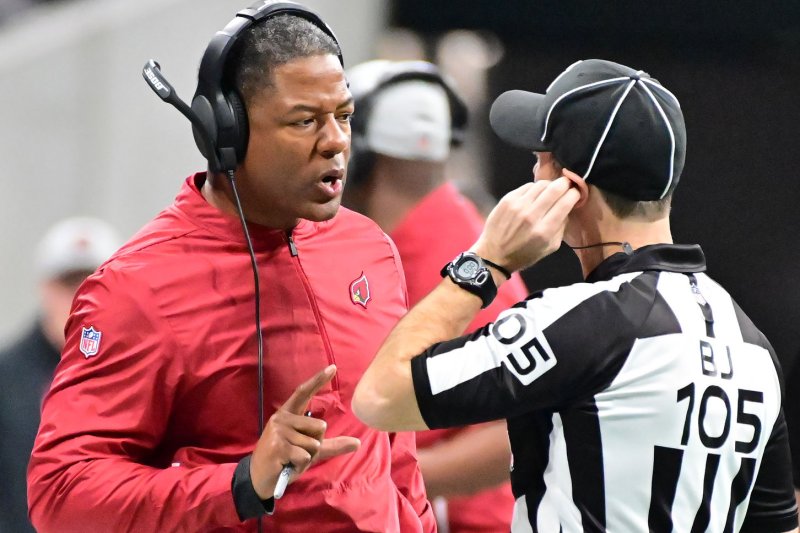 Former Arizona Cardinals head coach Steve Wilks (pictured), who was fired in 2018 after one season, is now part of a class-action lawsuit against the NFL that alleges racial discrimination within its hiring and firing practices. File Photo by David Tulis/UPI | <a href="/News_Photos/lp/a819b912aa29d1594a844c13d254e63c/" target="_blank">License Photo</a>